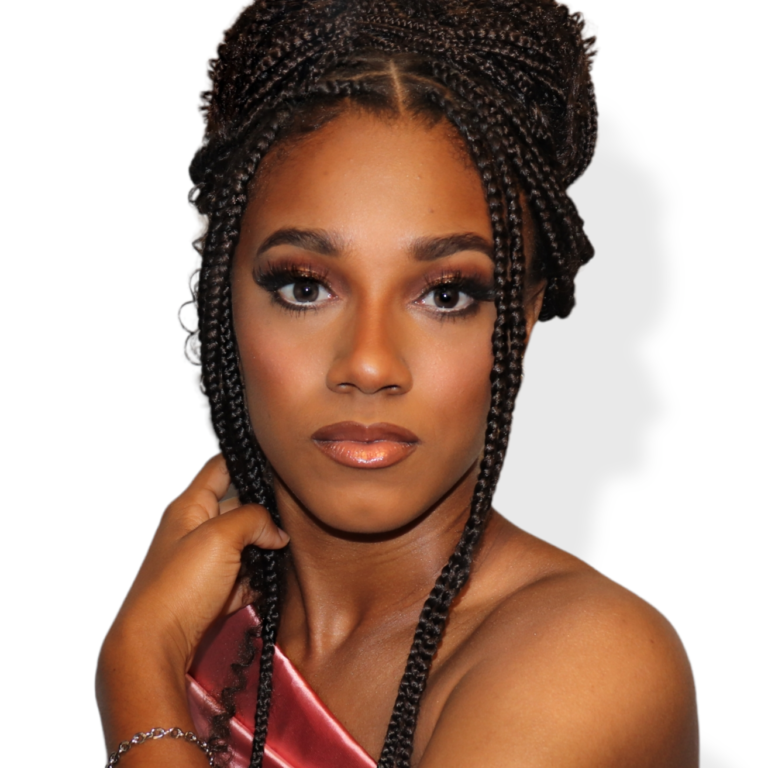 Beautiful black woman with braids and natural makeup